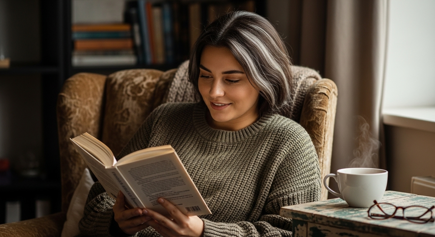 wanita membaca buku