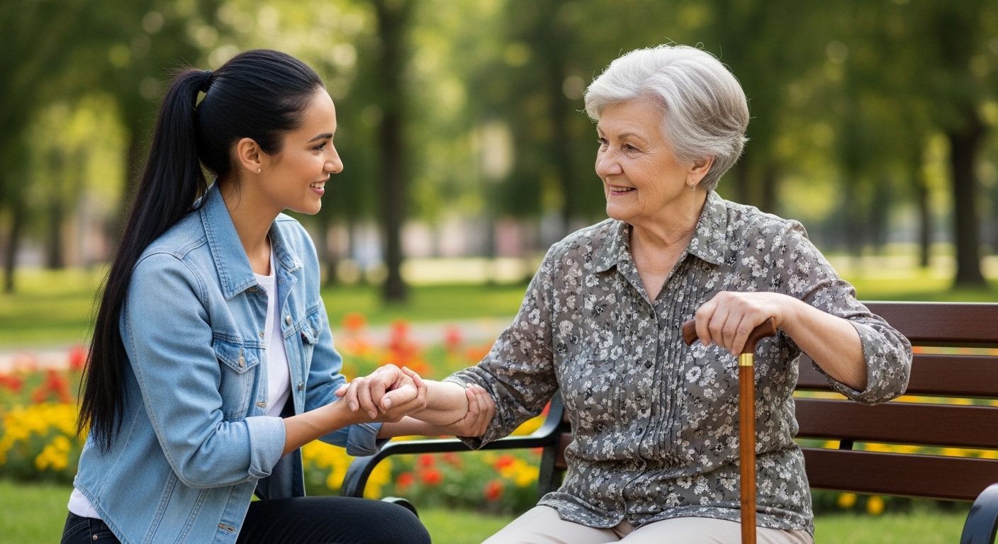 wanita menolong orang tua